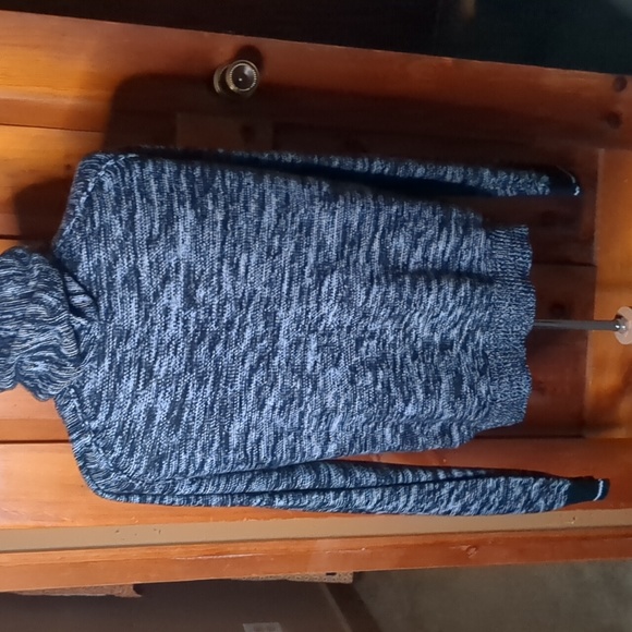 BURNSIDE* heathered knit navywhite long sleeve kanga pkt hoodie knit cuffs/waist - Picture 7 of 13